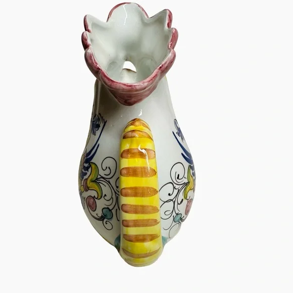 Vtg WIlliams Sonoma Chicken Pitcher Handpainted In Italy Deruta Style 8.5” 28 Oz - Picture 6 of 11